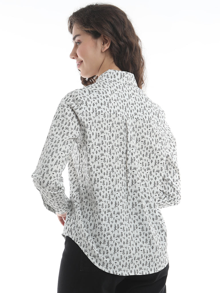 Barilla Black & White Floral Print Cotton Shirt for Women - Zurich Fit from GAZILLION - Back Look