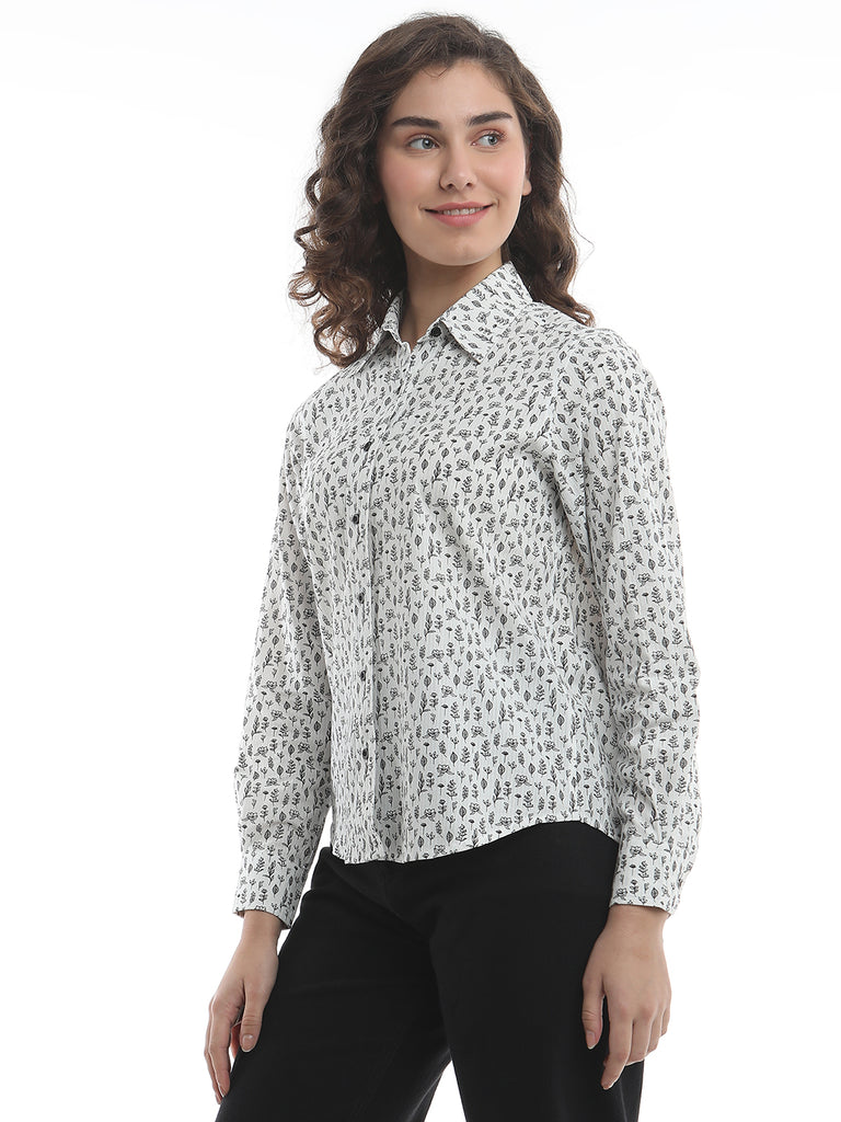 Barilla Black & White Floral Print Cotton Shirt for Women - Zurich Fit from GAZILLION - Left Side Look