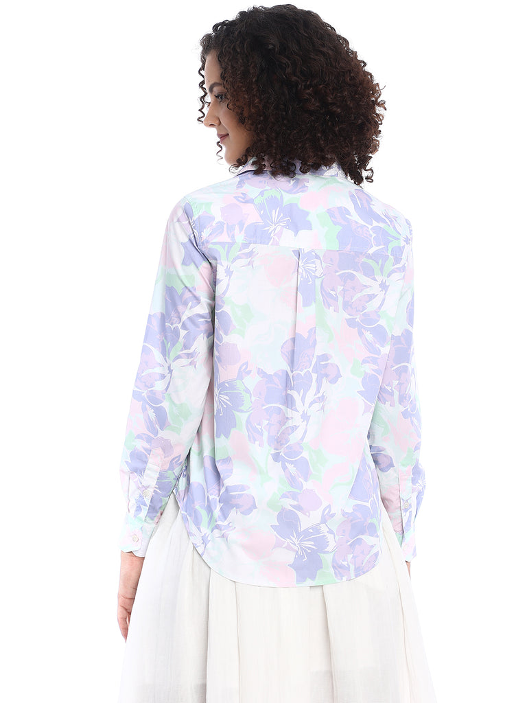 Beaa Mint & Lavendar Floral Print Cotton Shirt for Women - Zurich Fit from GAZILLION - Back Look