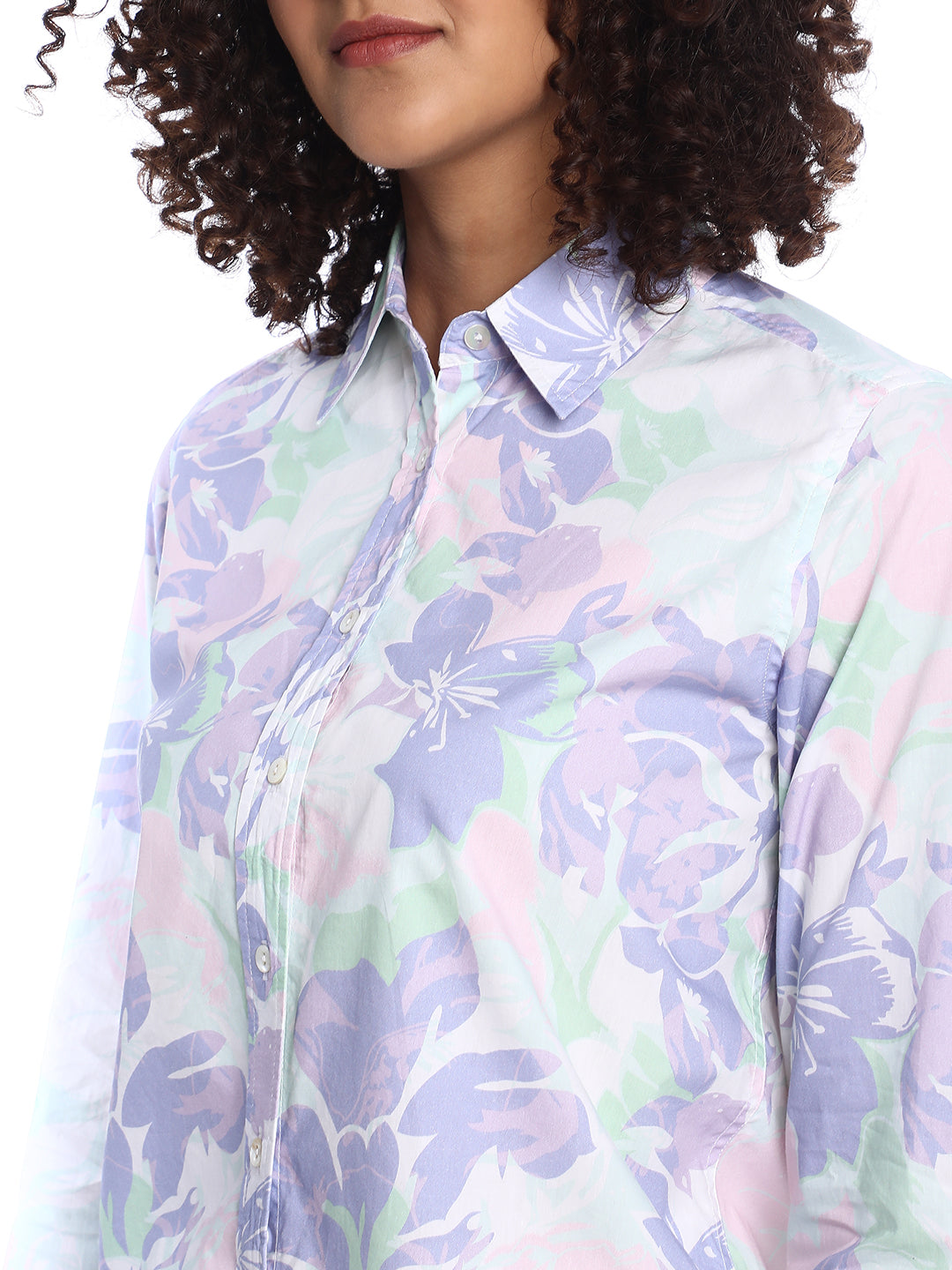 Beaa Mint & Lavendar Floral Print Cotton Shirt for Women - Zurich Fit from GAZILLION - Front Detail