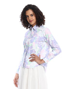 Beaa Mint & Lavendar Floral Print Cotton Shirt for Women - Zurich Fit from GAZILLION - Left Side Look