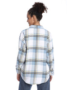 Beatrice Powder Blue Brushed Cotton Checks Drop Shoulder Shirt for Women - Paris Fit from GAZILLION - Back Look