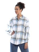 Beatrice Powder Blue Brushed Cotton Checks Drop Shoulder Shirt for Women - Paris Fit from GAZILLION - Front Look