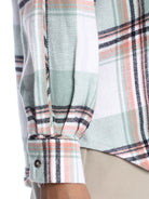 Beatrice Sage Green Brushed Cotton Checks Drop Shoulder Shirt for Women - Paris Fit from GAZILLION - Sleeve Detail