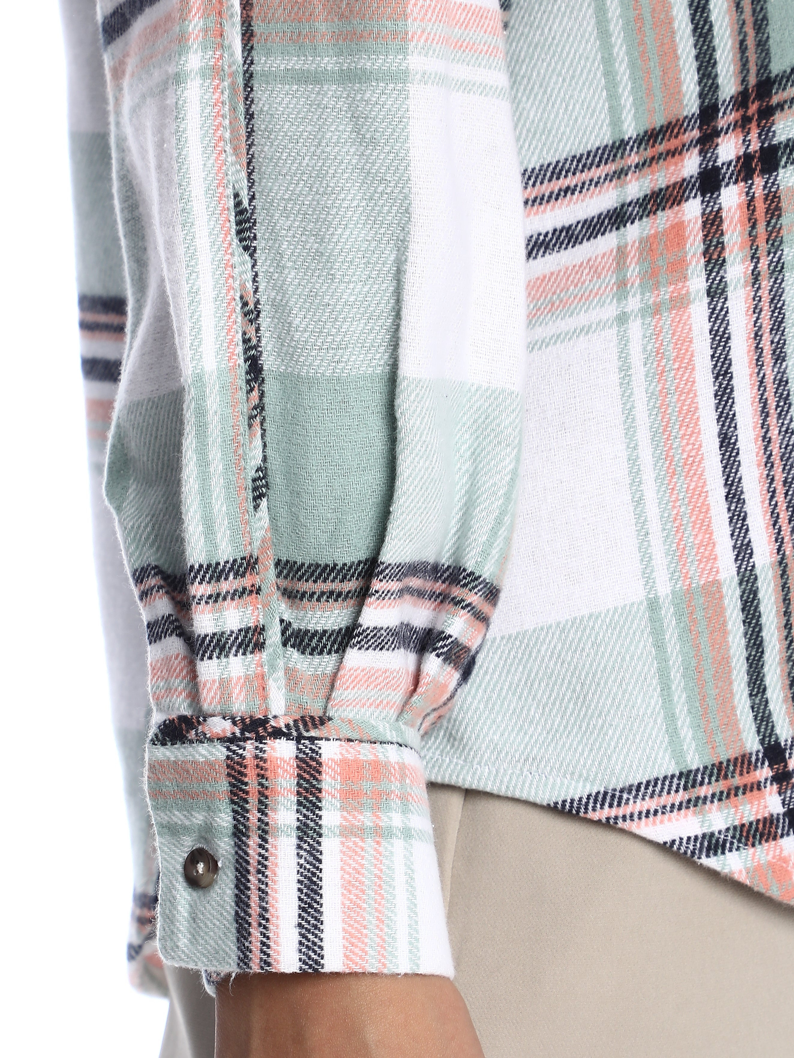 Beatrice Sage Green Brushed Cotton Checks Drop Shoulder Shirt for Women - Paris Fit from GAZILLION - Sleeve Detail