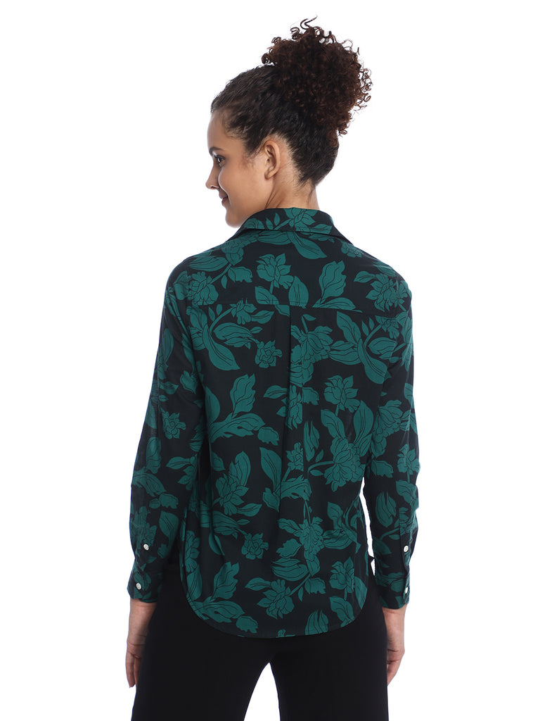 Beca Dark Green Floral Print Cotton Shirt for Women - Zurich Fit from GAZILLION - Back Look