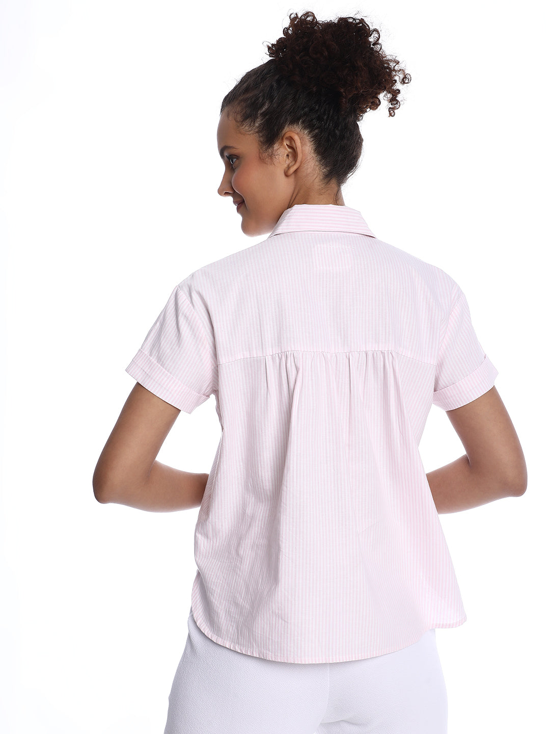 Becky Pink & White Striped Oxford Cotton Boxy Shirt for Women - Madrid Fit from GAZILLION - Back Look