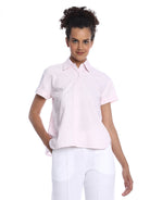 Becky Pink & White Striped Oxford Cotton Boxy Shirt for Women - Madrid Fit from GAZILLION - Front Look