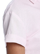 Becky Pink & White Striped Oxford Cotton Boxy Shirt for Women - Madrid Fit from GAZILLION - Sleeve Detail