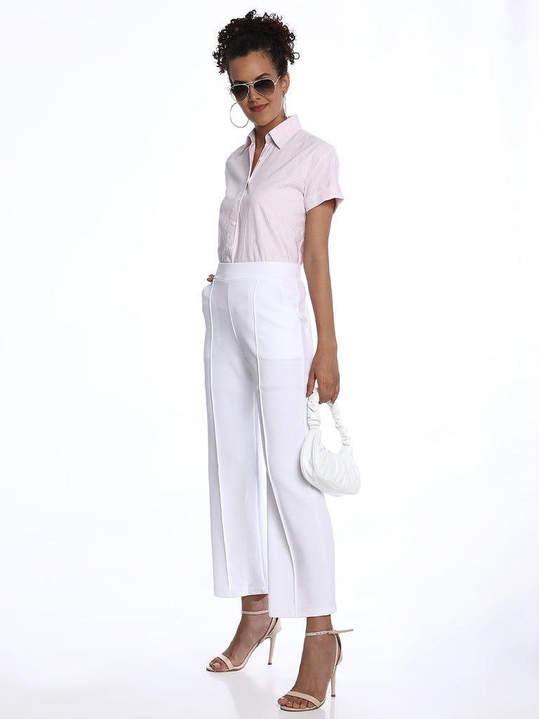 Becky Pink & White Striped Oxford Cotton Boxy Shirt for Women - Madrid Fit from GAZILLION - Stylised Standing Look