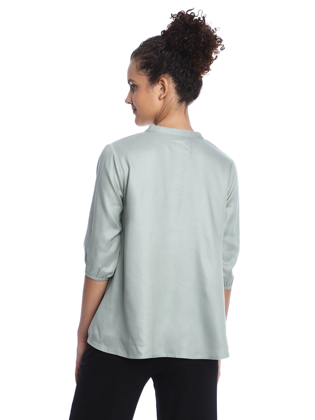 Bellina Sage Green Soft Viscose Loose Top for Women - Florence Fit from GAZILLION - Back Look