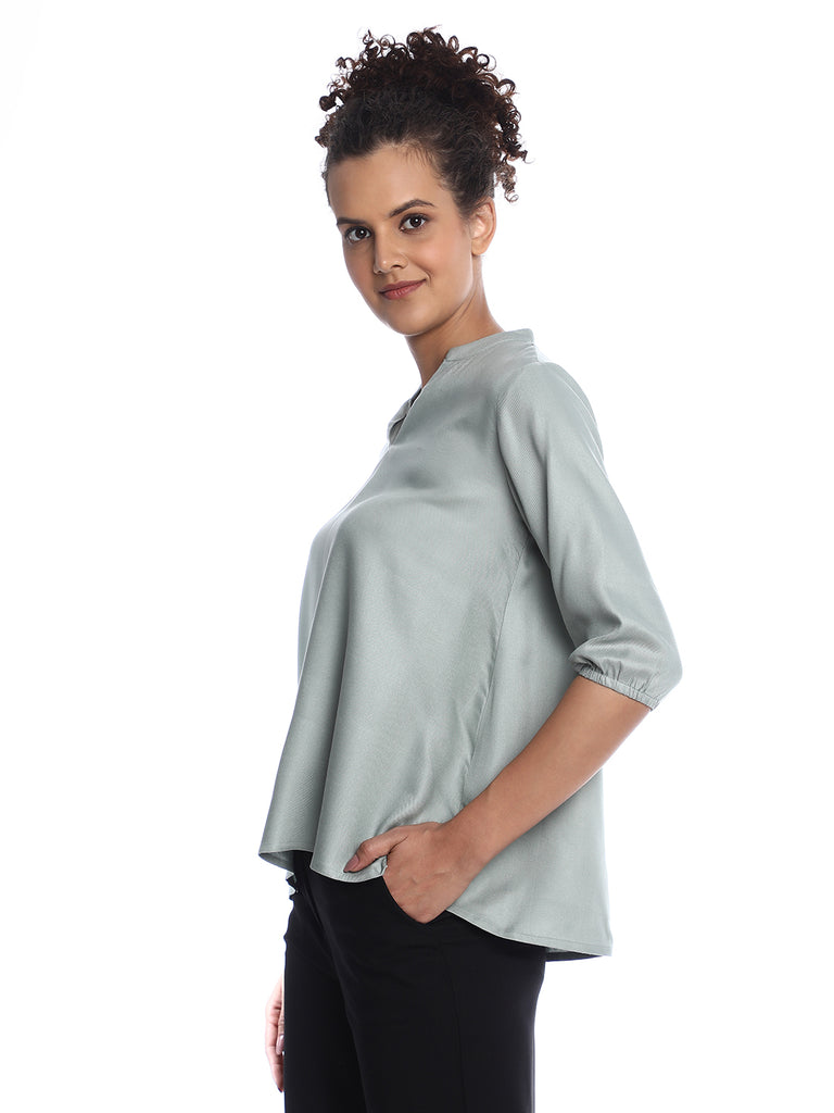 Bellina Sage Green Soft Viscose Loose Top for Women - Florence Fit from GAZILLION - Left Side Look