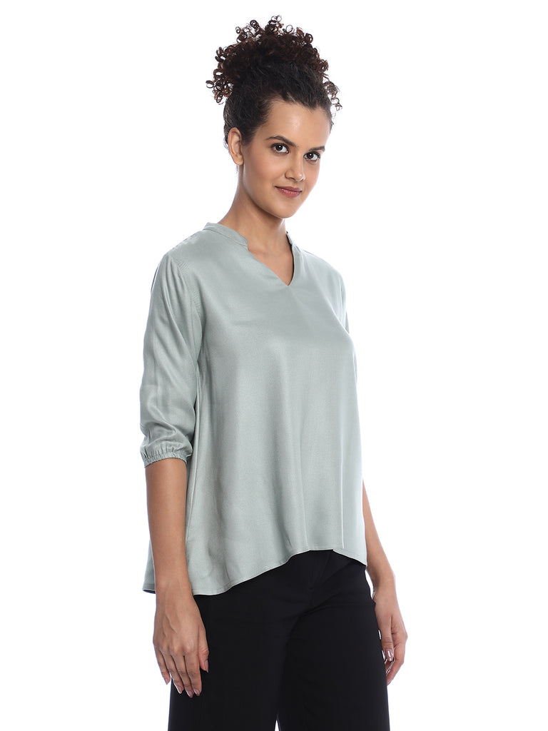 Bellina Sage Green Soft Viscose Loose Top for Women - Florence Fit from GAZILLION - Right Side Look