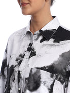 Benna Black & White Floral Print Viscose Linen Oversized Shirt for Women - Brussels Fit from GAZILLION - Front Detail