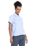 Bershka Sky Blue Oxford Cotton Boxy Shirt for Women - Madrid Fit from GAZILLION - Right Side Look