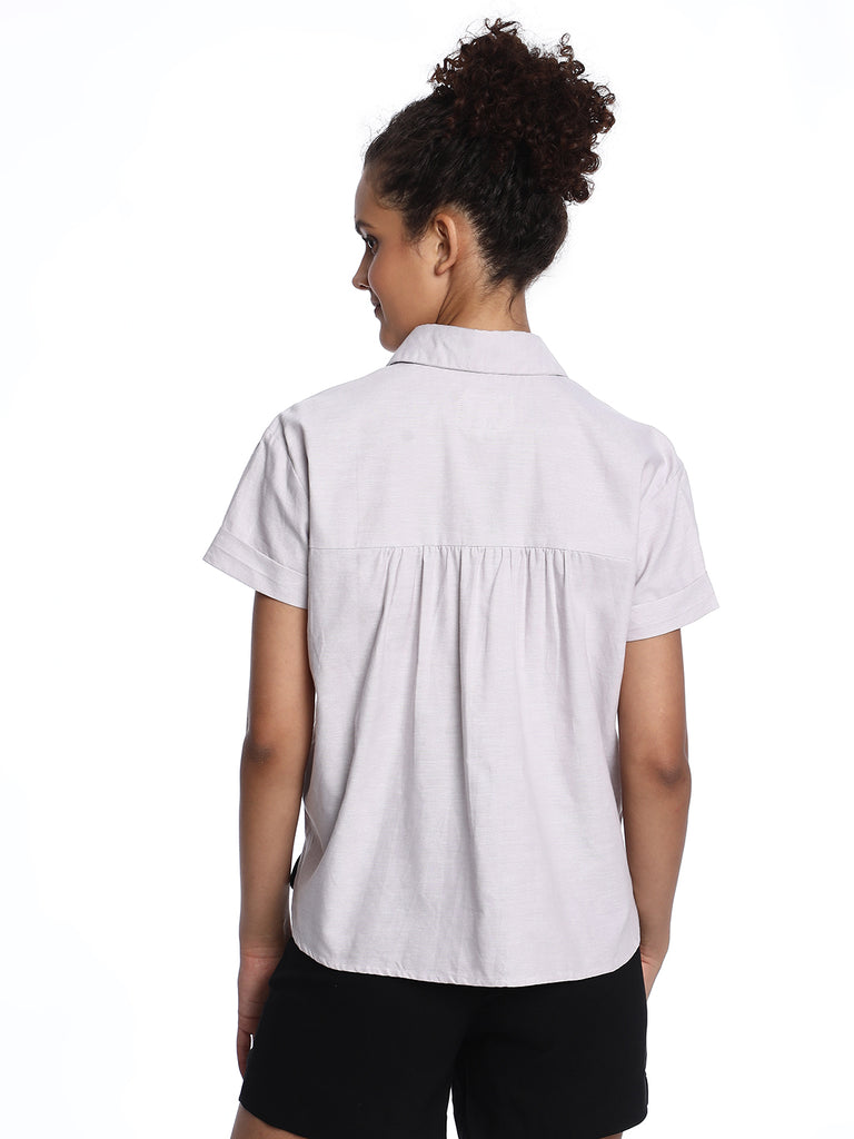 Bershka Stone Grey Oxford Cotton Boxy Shirt for Women - Madrid Fit from GAZILLION - Back Look