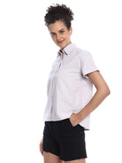 Bershka Stone Grey Oxford Cotton Boxy Shirt for Women - Madrid Fit from GAZILLION - Left Side Look