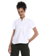 Bershka White Oxford Cotton Boxy Shirt for Women - Madrid Fit from GAZILLION - Front Look