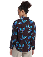 Betty Dark Floral Print Viscose Linen Drop Shoulder Shirt for Women - Paris Fit from GAZILLION - Back Look