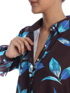 Betty Dark Floral Print Viscose Linen Drop Shoulder Shirt for Women - Paris Fit from GAZILLION - Dignity Button Detail