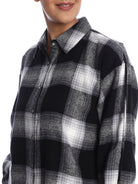 Bianca Black Brushed Cotton Checks Drop Shoulder Shirt for Women - Paris Fit from GAZILLION - Front Detail