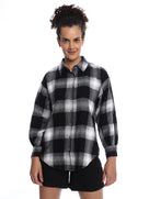 Bianca Black Brushed Cotton Checks Drop Shoulder Shirt for Women - Paris Fit from GAZILLION - Front Look
