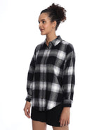 Bianca Black Brushed Cotton Checks Drop Shoulder Shirt for Women - Paris Fit from GAZILLION - Left Side Look