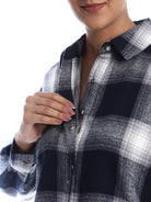 Bianca Navy Blue Brushed Cotton Checks Drop Shoulder Shirt for Women - Paris Fit from Gazillion - Dignity Buttons Detail