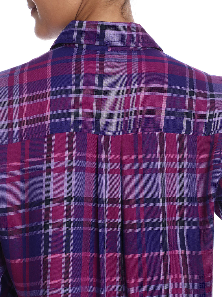 Bina Purple Checks Soft Viscose Shirt for Women - Zurich Fit from GAZILLION - Back Detail