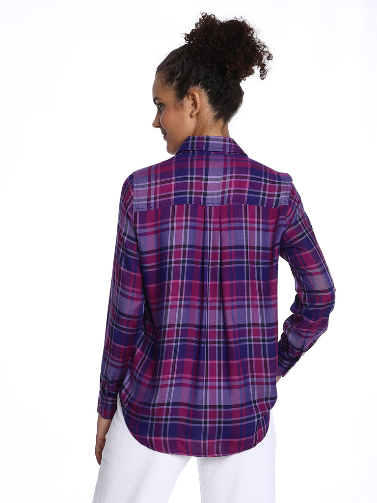 Bina Purple Checks Soft Viscose Shirt for Women - Zurich Fit from GAZILLION - Back Look