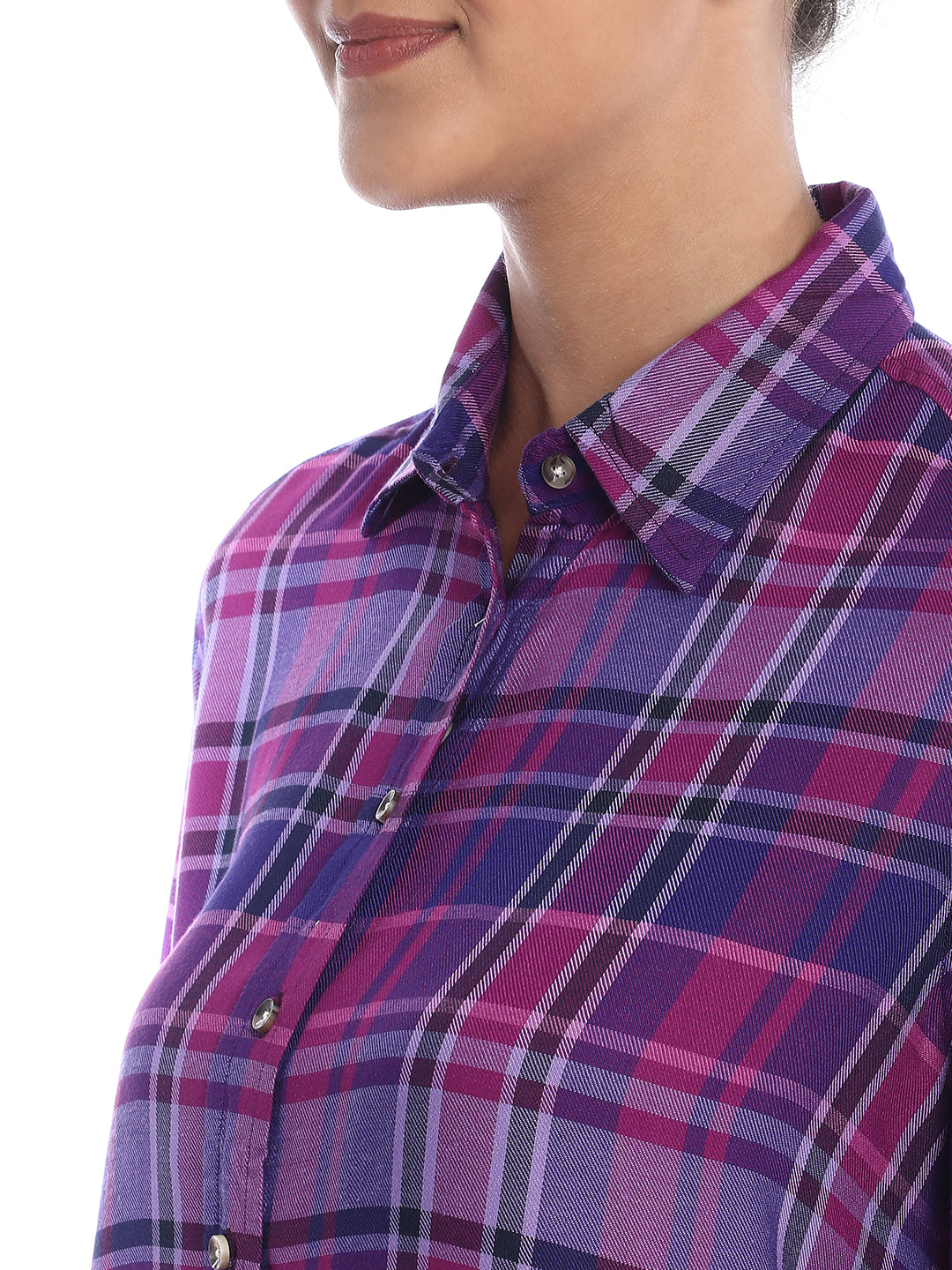 Bina Purple Checks Soft Viscose Shirt for Women - Zurich Fit from GAZILLION - Front Detail