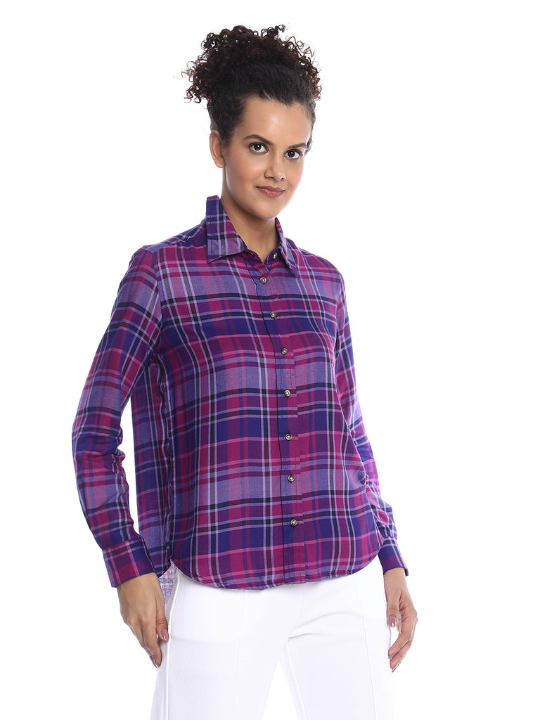 Bina Purple Checks Soft Viscose Shirt for Women - Zurich Fit from GAZILLION - Right Look