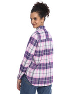 Binny Purple & Pink Checks Soft Cotton Viscose Shirt for Women - Zurich Fit from GAZILLION - Back Look