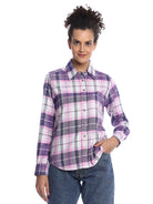 Binny Purple & Pink Checks Soft Cotton Viscose Shirt for Women - Zurich Fit from GAZILLION - Front Look