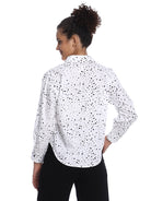 Brenda Black & White Polka Dots Print Cotton Drop Shoulder Shirt for Women - Paris Fit from GAZILLION - Back Look