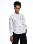 Brenda Black & White Polka Dots Print Cotton Drop Shoulder Shirt for Women - Paris Fit from GAZILLION - Front Look