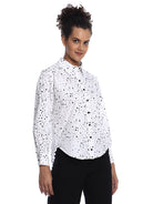 Brenda Black & White Polka Dots Print Cotton Drop Shoulder Shirt for Women - Paris Fit from GAZILLION - Right Side Look