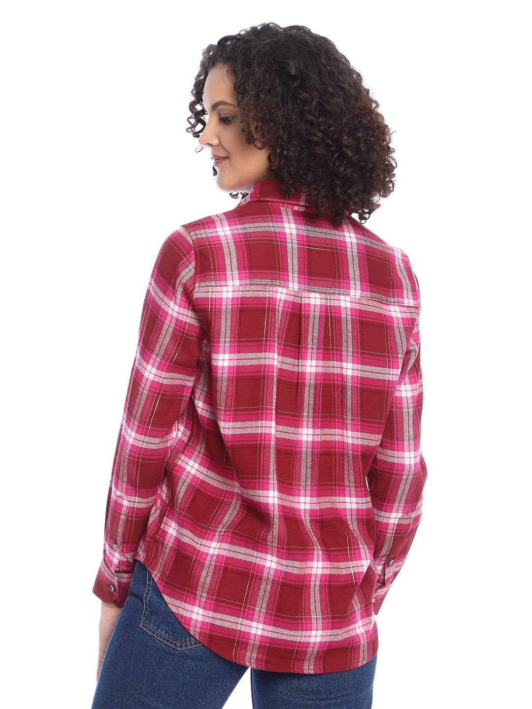 Britney Red & Pink Checks Soft Cotton Viscose Shirt for Women - Zurich Fit from GAZILLION - Back Look