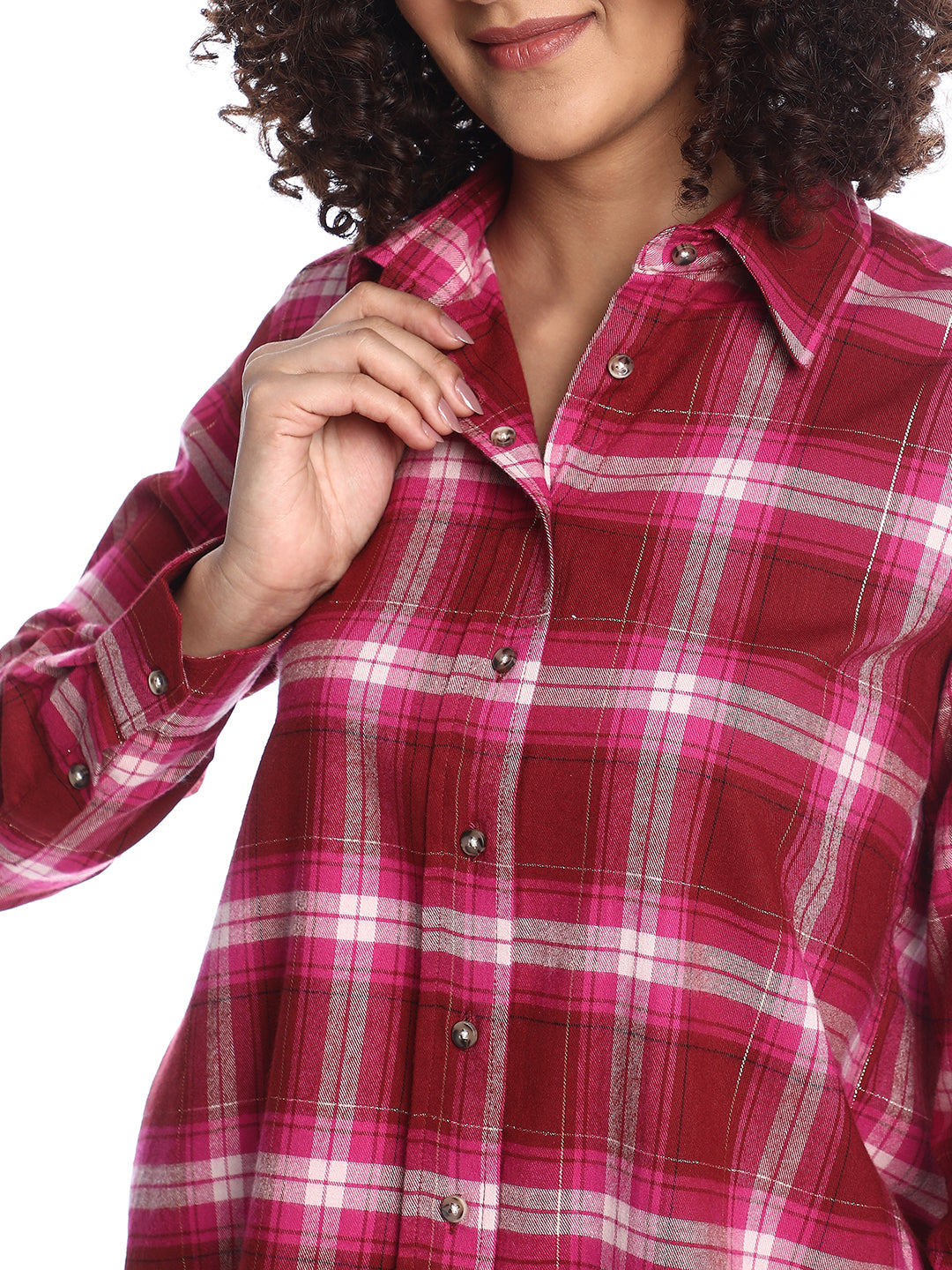 Britney Red & Pink Checks Soft Cotton Viscose Shirt for Women - Zurich Fit from GAZILLION - Dignity Button Look