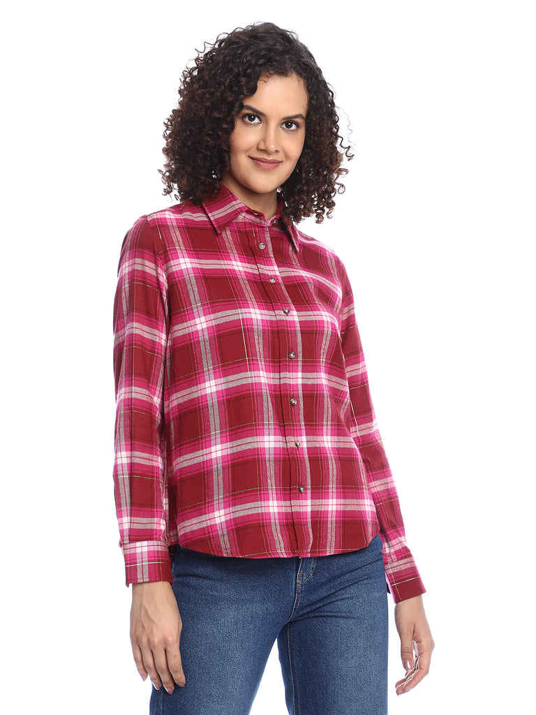 Britney Red & Pink Checks Soft Cotton Viscose Shirt for Women - Zurich Fit from GAZILLION - Right Side Look