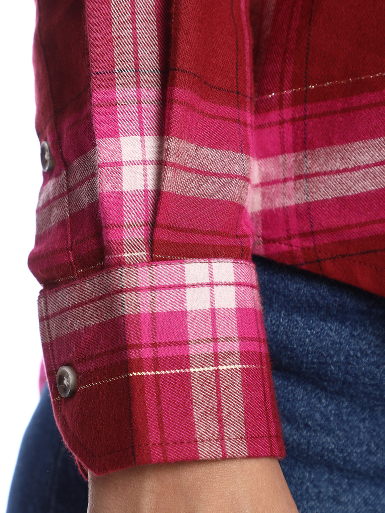 Britney Red & Pink Checks Soft Cotton Viscose Shirt for Women - Zurich Fit from GAZILLION - Sleeve Detail