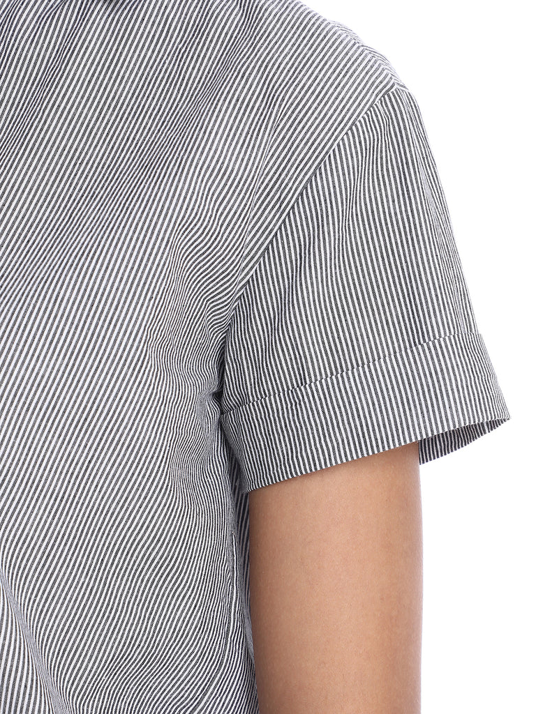 Bronze Black & White Striped Cotton Loose Shirt for Women - Madrid Fit from GAZILLION - Sleeve Detail