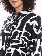 Brooke Black & White Abstract Print Viscose Linen Drop Shoulder Shirt for Women - Paris Fit from GAZILLION - Front Detail