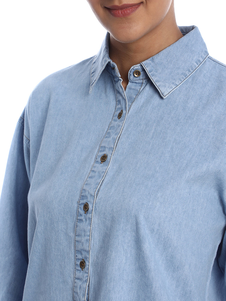 Brynn Light Blue Denim Shirt for Women - Zurich Fit from GAZILLION - Front Detail