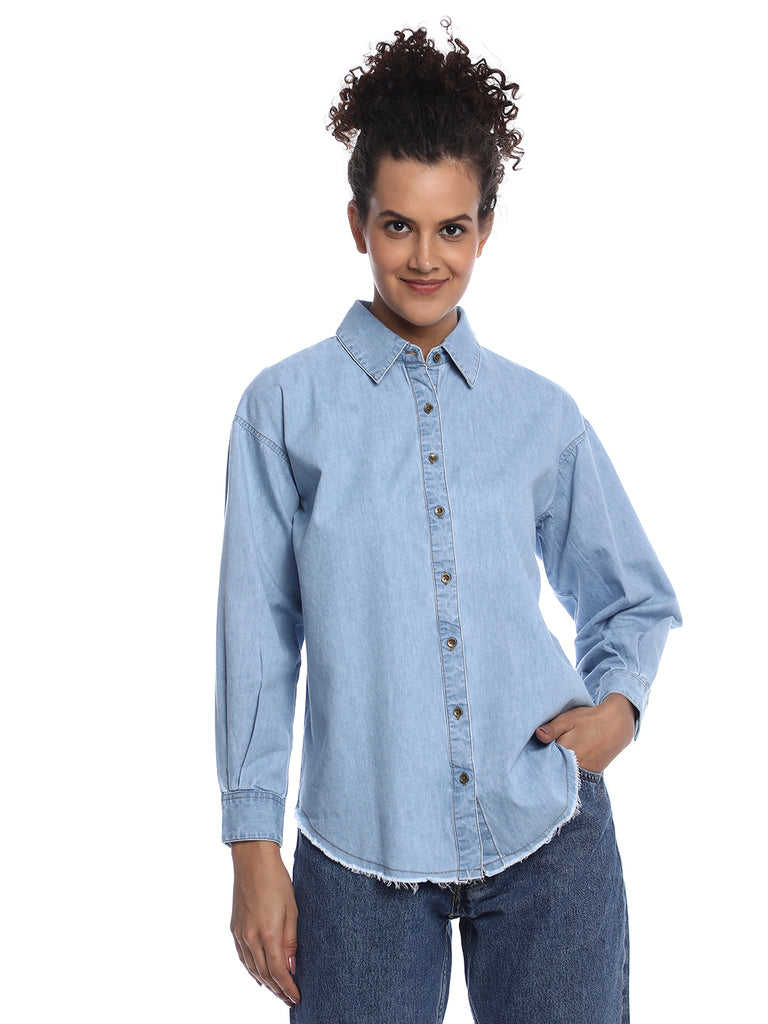 Brynn Light Blue Denim Shirt for Women - Zurich Fit from GAZILLION - Front Look