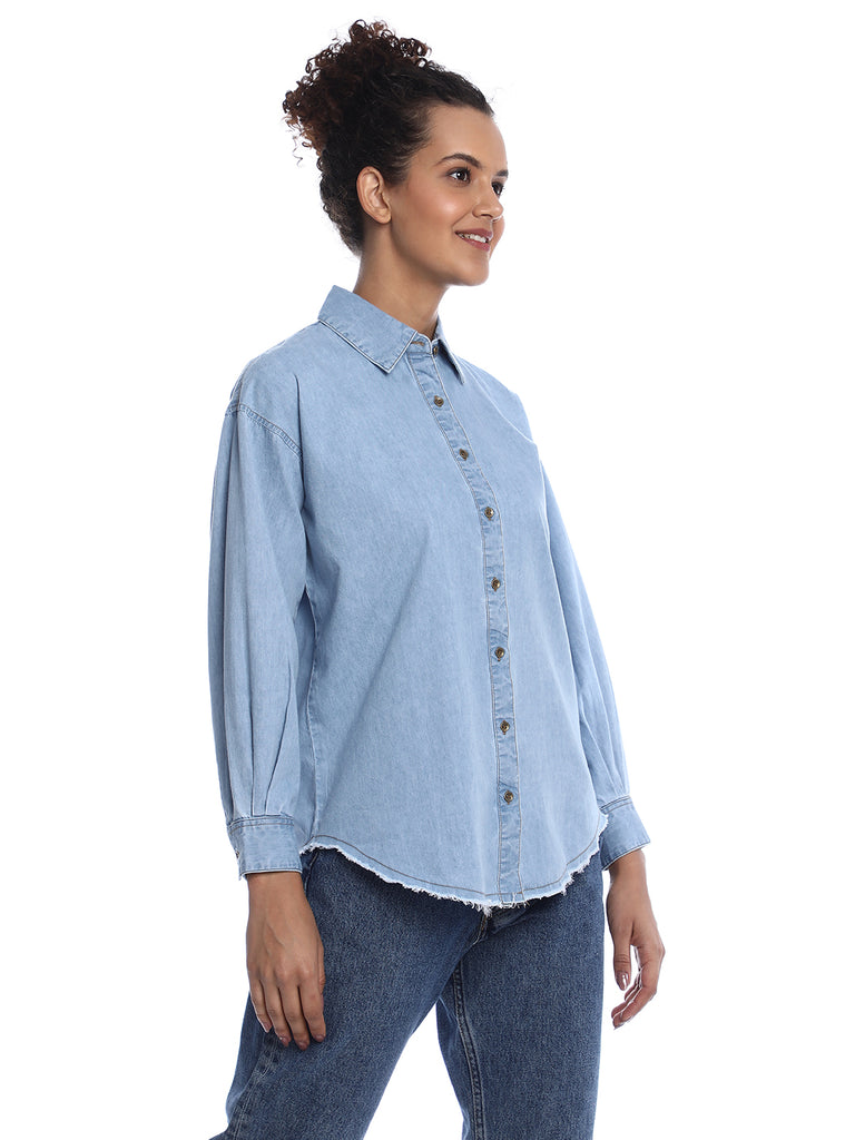 Brynn Light Blue Denim Shirt for Women - Zurich Fit from GAZILLION - Right Side Look