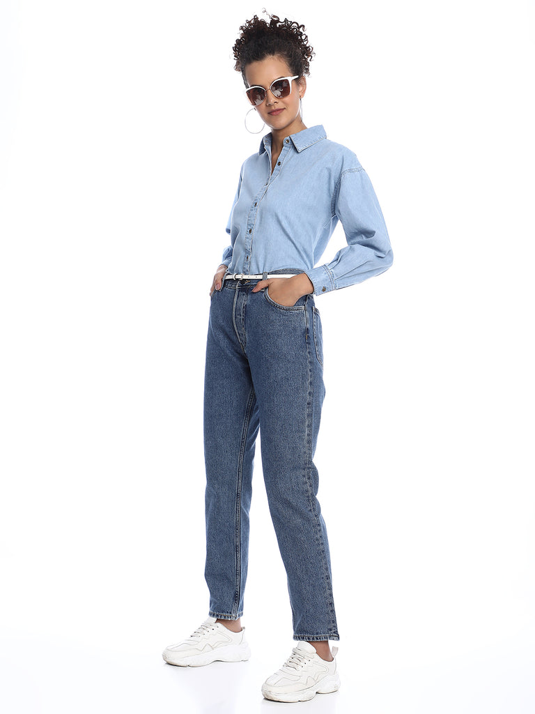Brynn Light Blue Denim Shirt for Women - Zurich Fit from GAZILLION - Stylised Standing Look