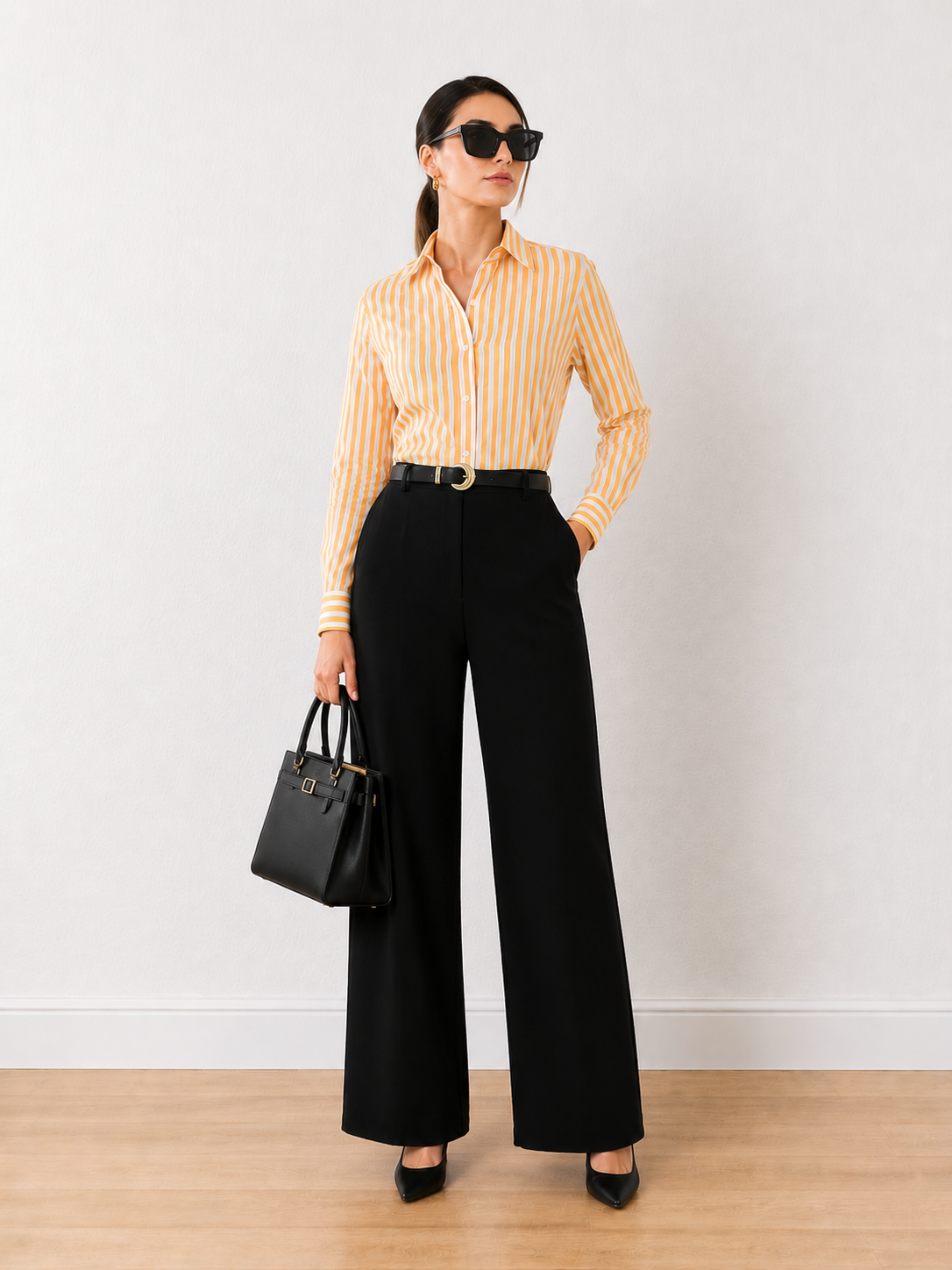 Eva Yellow Stripes Cotton Formal Shirt