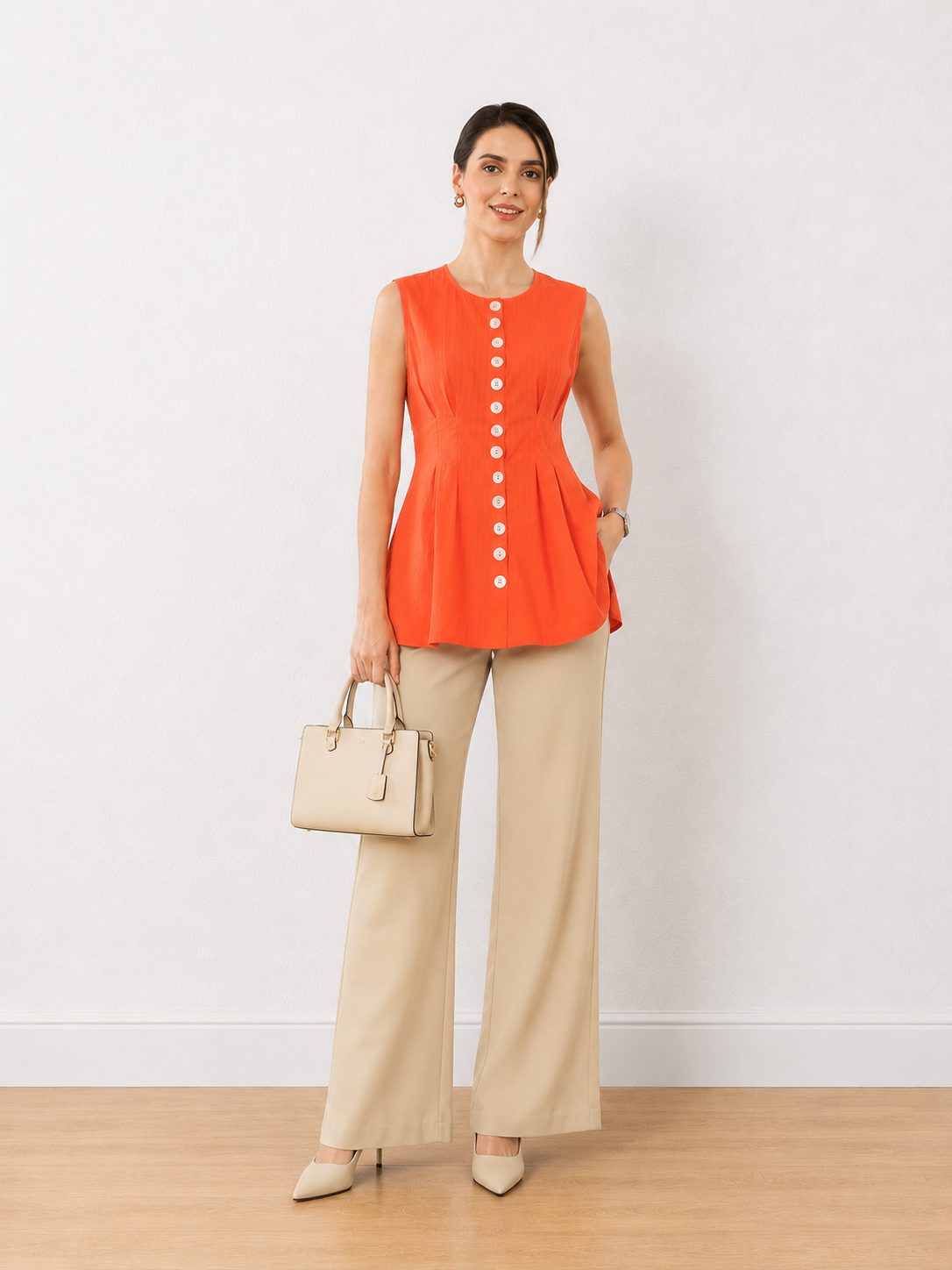Estelle Orange Sleeveless Cotton Shirt