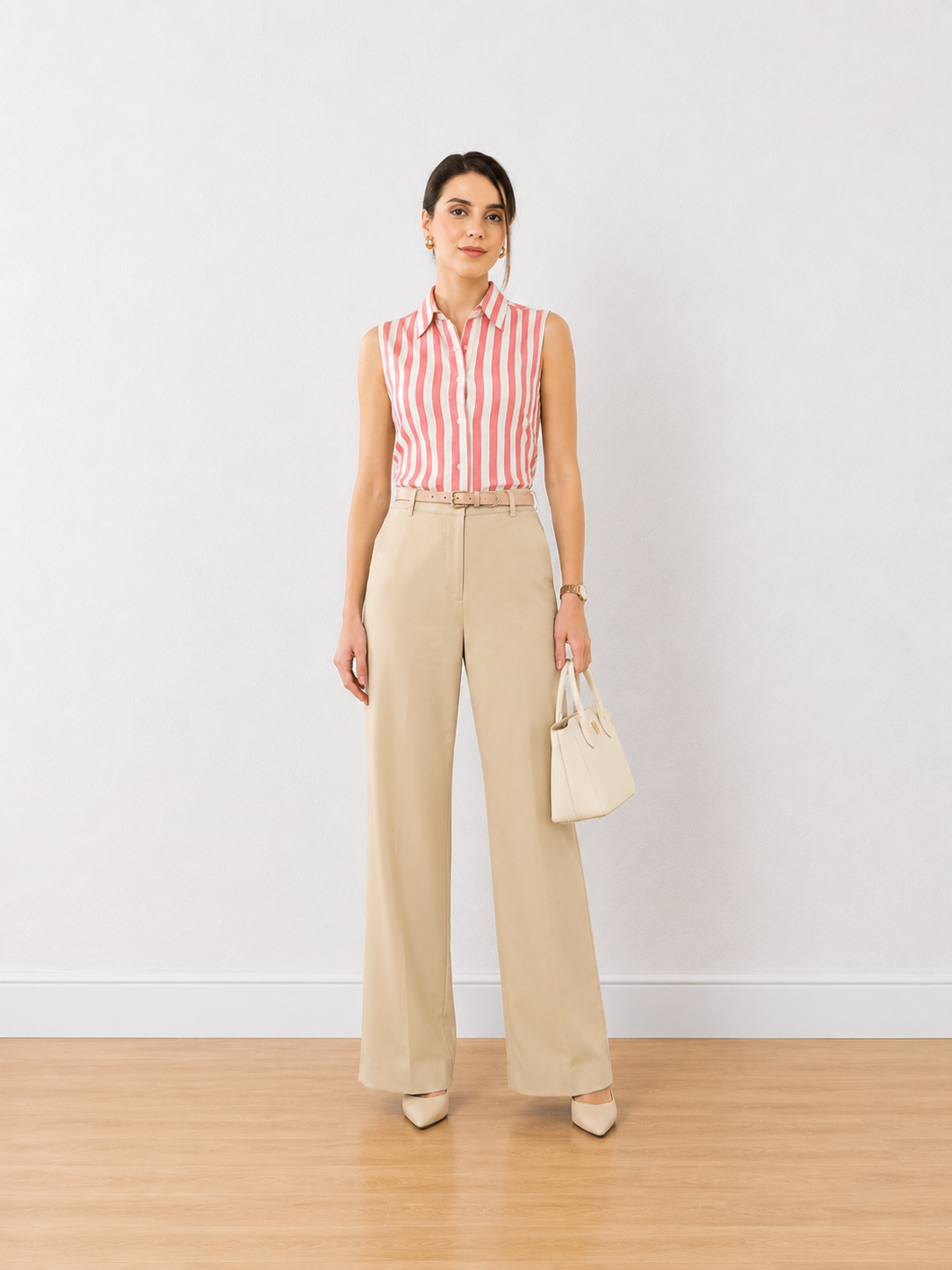 Emmy Pink Stripes Soft Formal Sleeveless Shirt